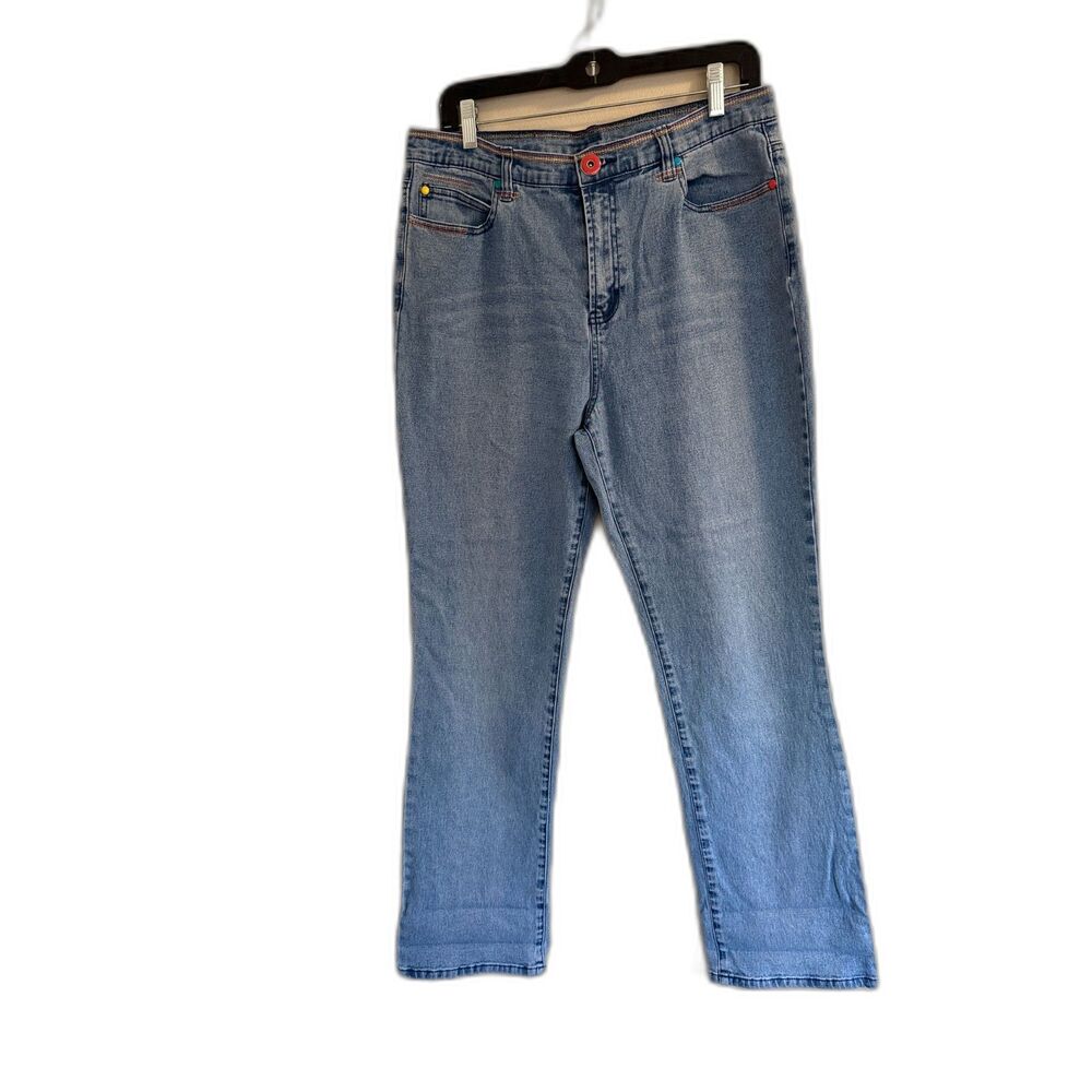Chico's Platinum Ultimate Fit Rainbow Stitch Jeans‎ High Rise Straight Leg 8
